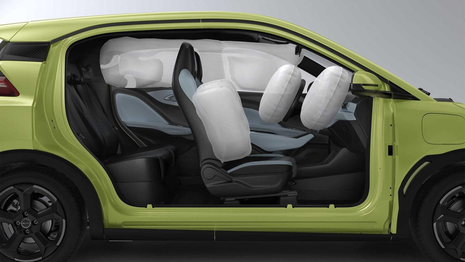 BYD Seagull EV / Dolphin Mini 2026 — интерьер, передние сиденья, рынок export/brazil