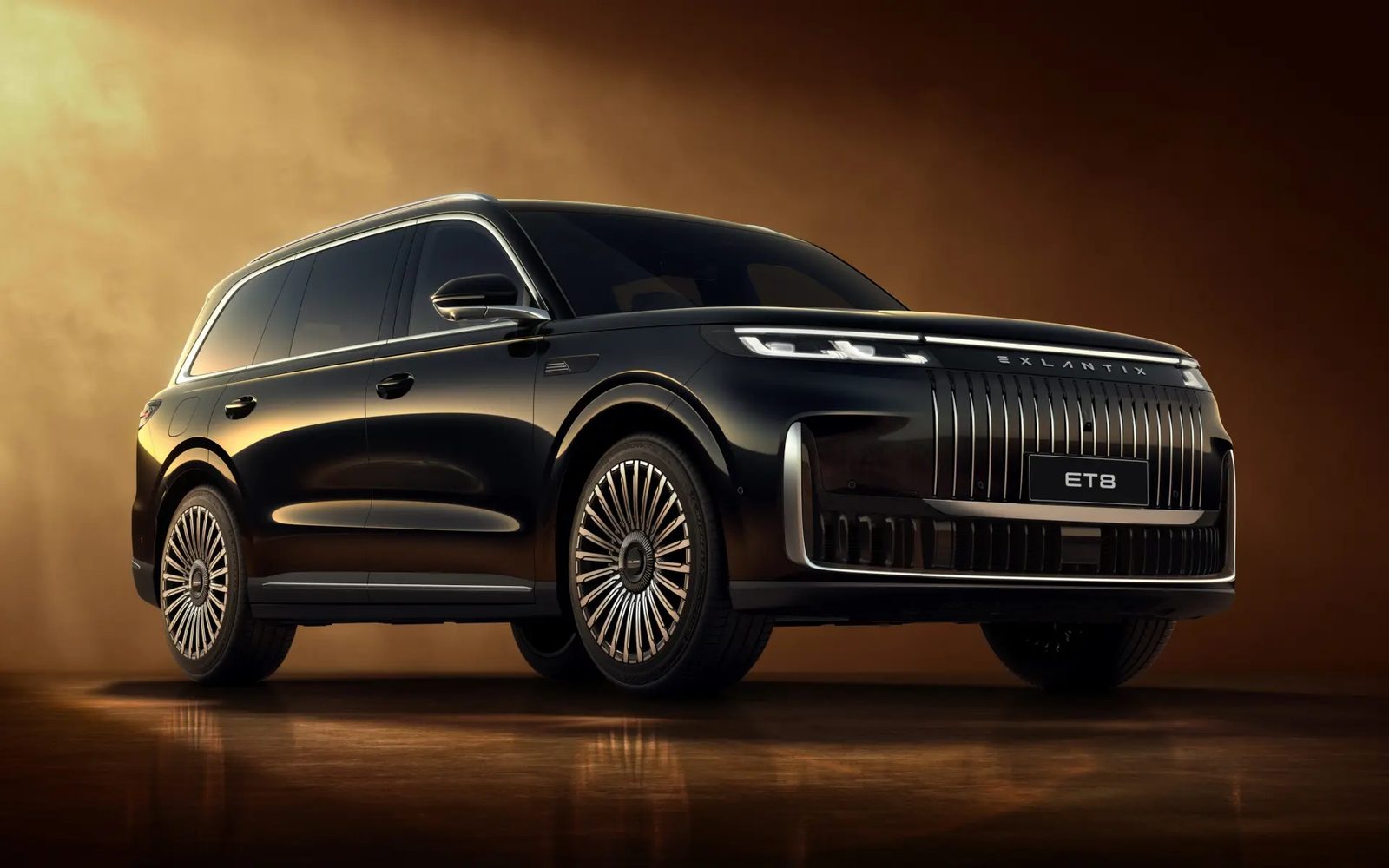 Chery Group ESTEO Exlantix ET8 2026 — экстерьер, front three quarter black studio, рынок Russia announced/watchlist