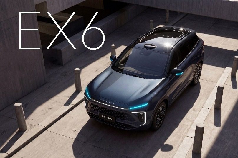 Chery Group Exeed EX6 2026 — главное фото модели, экстерьер, overhead front 3q, рынок China announcement reference