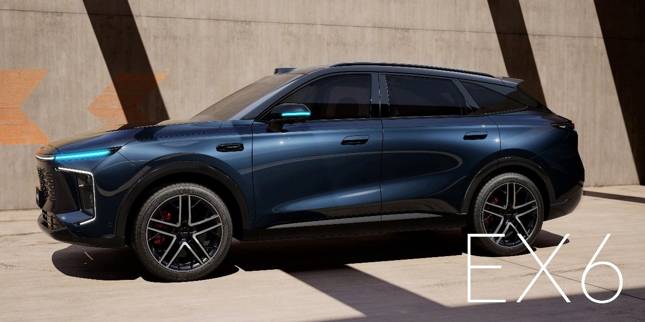 Chery Group Exeed EX6 2026 — экстерьер, вид сбоку, рынок China announcement reference
