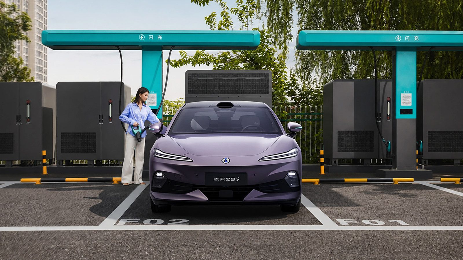 Denza Z9S EV 2026 — экстерьер, front view charging station, рынок China pre-sale