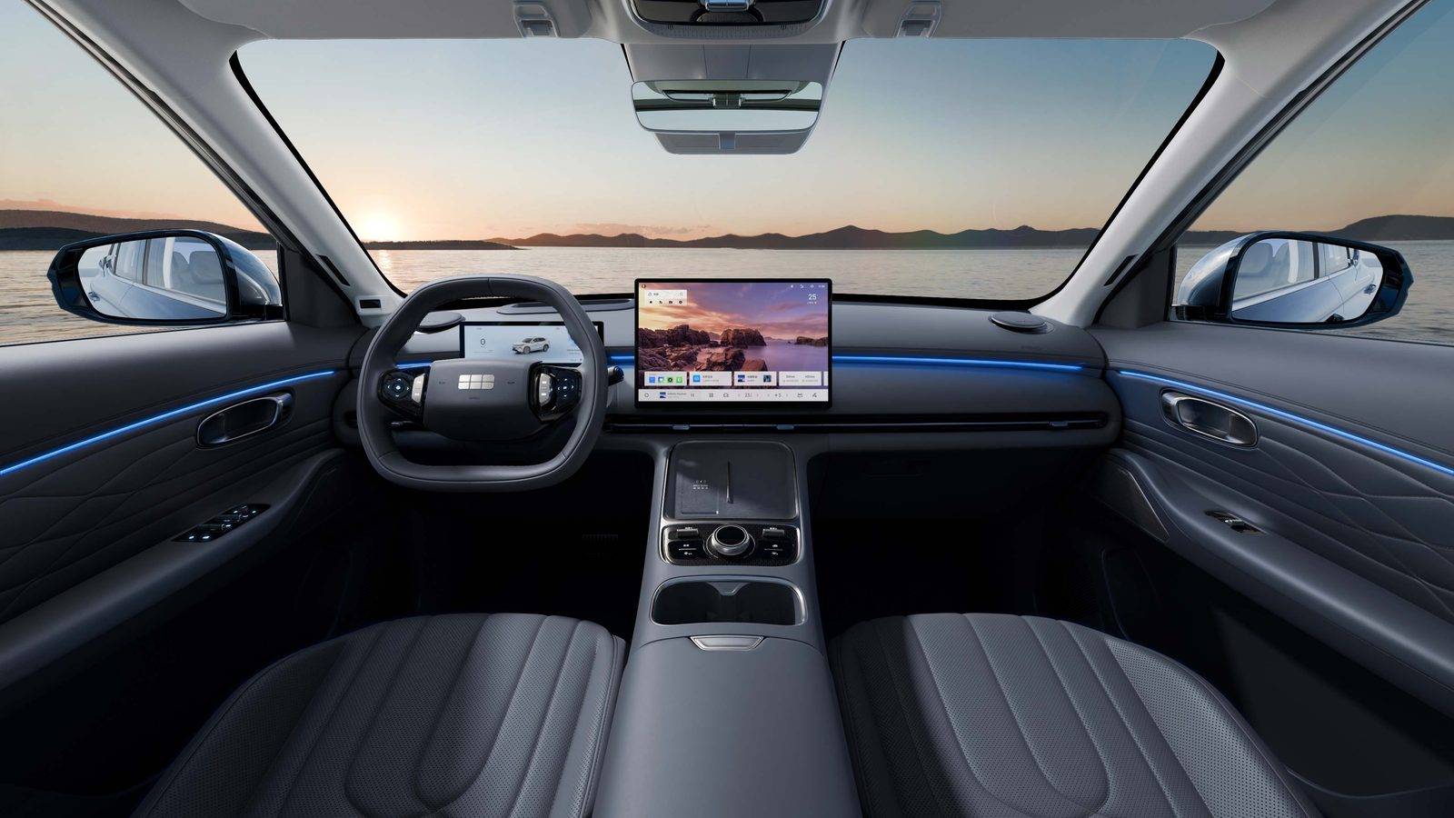 Geely Galaxy Starship 7 EM-i 2026 — главное фото модели, интерьер, передняя панель, рынок China