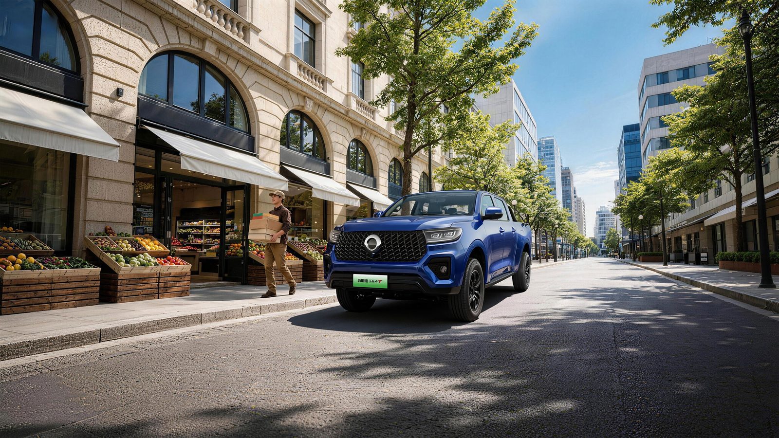 GWM Pickup Commercial Cannon PHEV 2026 — экстерьер, front 3q urban, рынок China