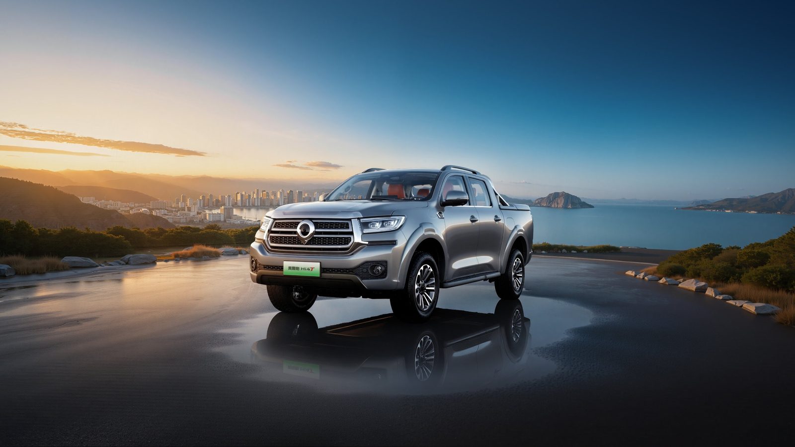 GWM Pickup Passenger Cannon Hi4-T PHEV 2026 — экстерьер, front 3q wet road, рынок China