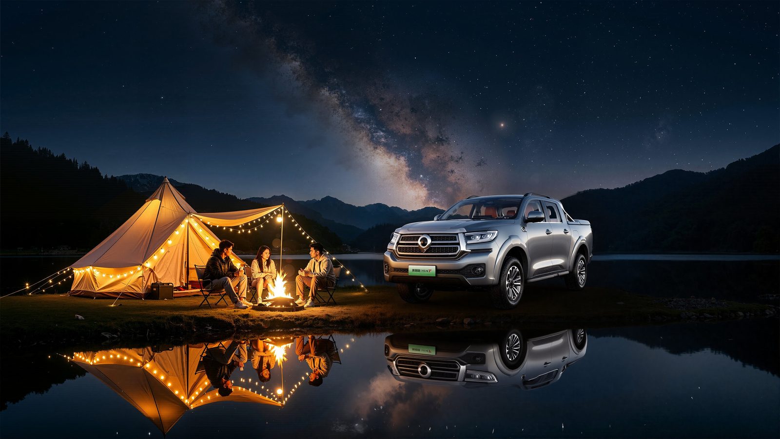 GWM Pickup Passenger Cannon Hi4-T PHEV 2026 — экстерьер, front 3q camping, рынок China