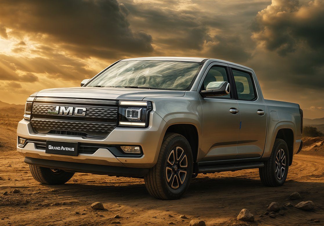 JMC Pickup Dadao EV / Grand Avenue EV 2024 — экстерьер, front 3q lifestyle, рынок Peru