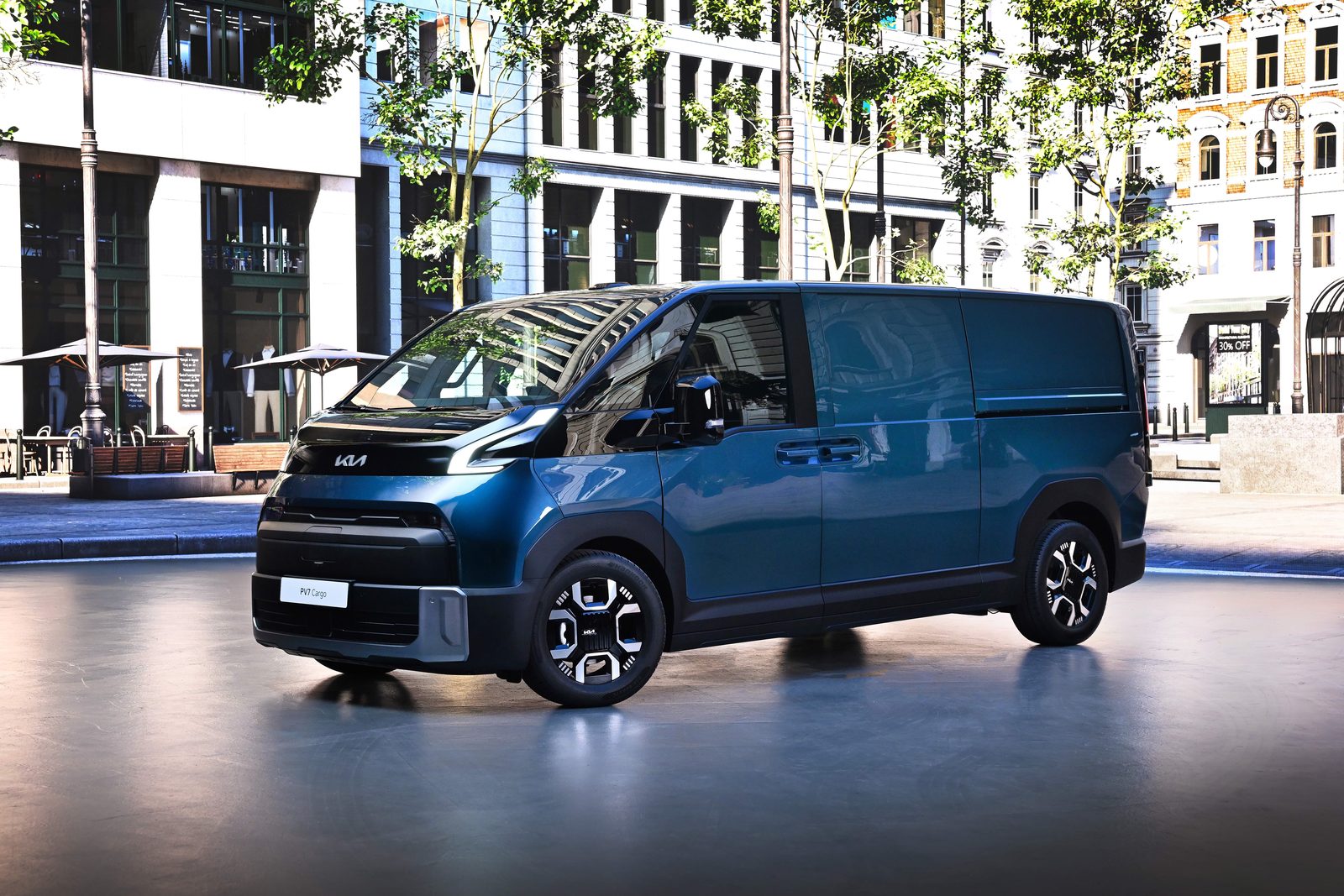 Kia PV7 2026 — экстерьер, cargo front 3q, рынок EU / global