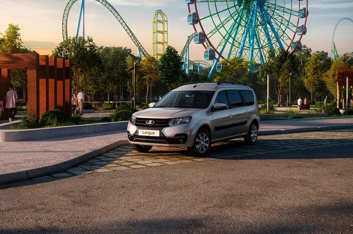 LADA e-Largus Passenger 2024 — экстерьер, front 3q platform reference