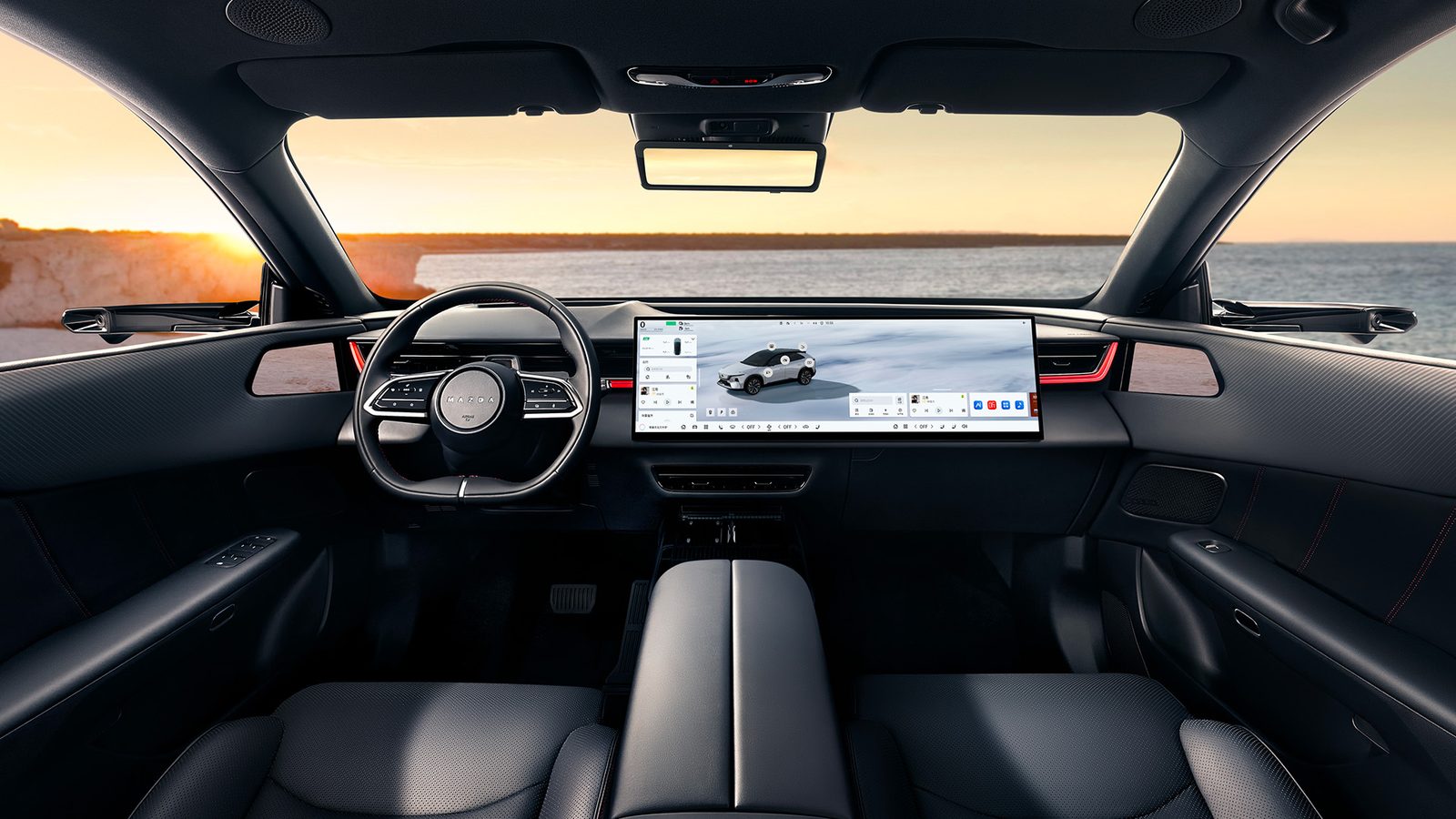 Mazda EZ-60 2027 China EV 2026 — главное фото модели, интерьер, передняя панель, рынок CN / left-hand drive / shared cabin design