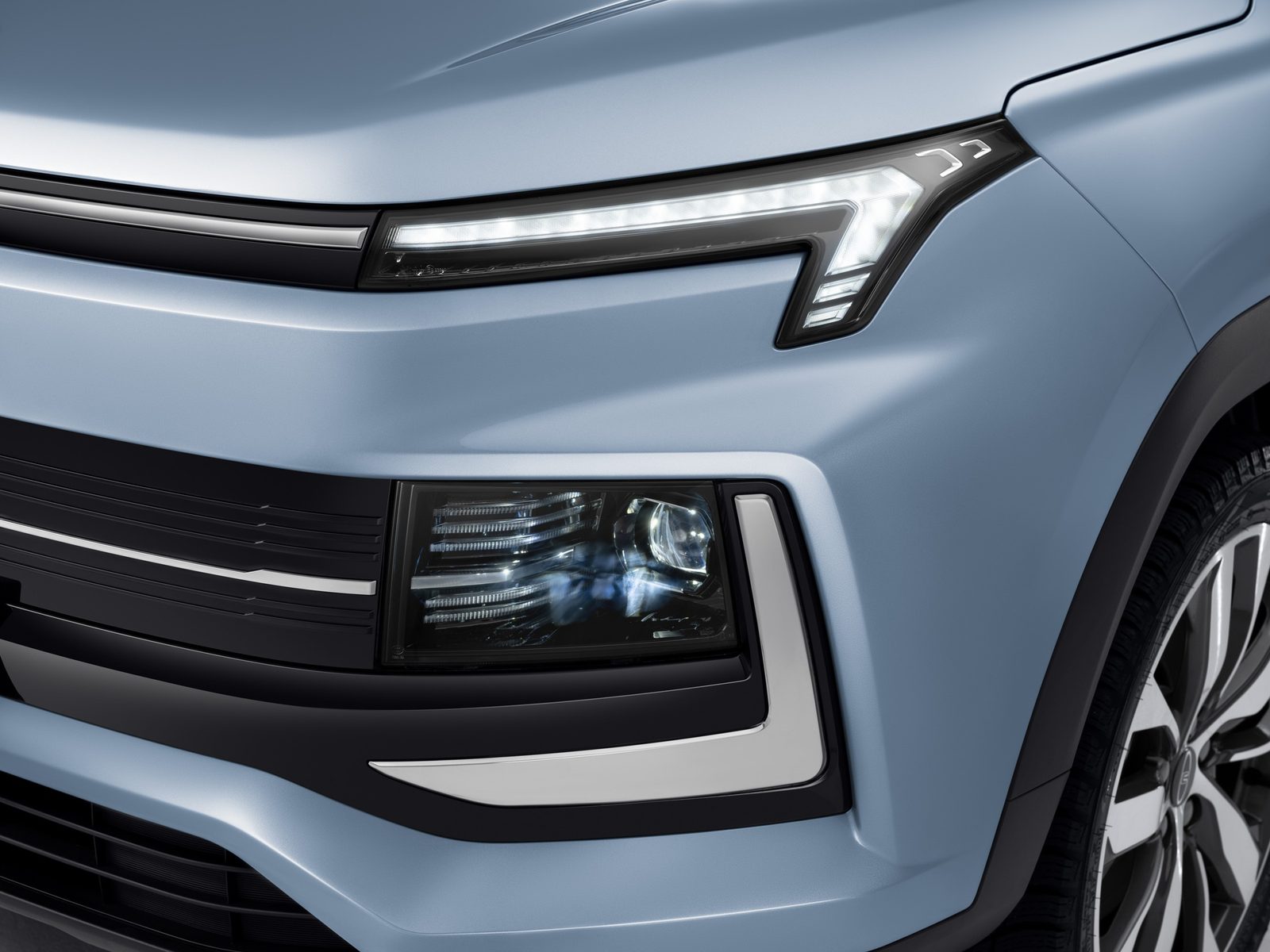Moskvich 3e 2022 — экстерьер, front lighting detail