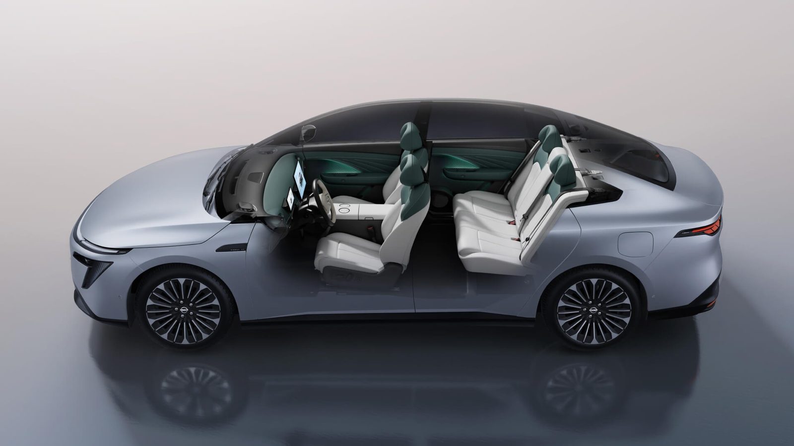 Nissan Dongfeng Nissan N7 2025 — экстерьер, open doors cutaway, рынок China OEM