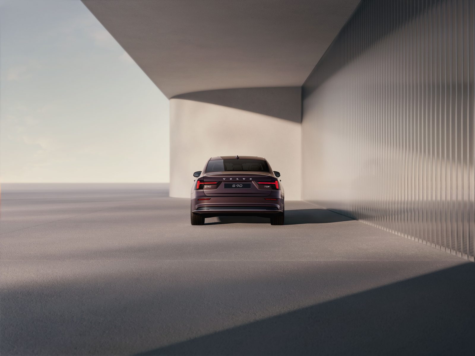 Volvo S90 T8 China 2026 — экстерьер, вид сзади, рынок China / refreshed S90 global press material