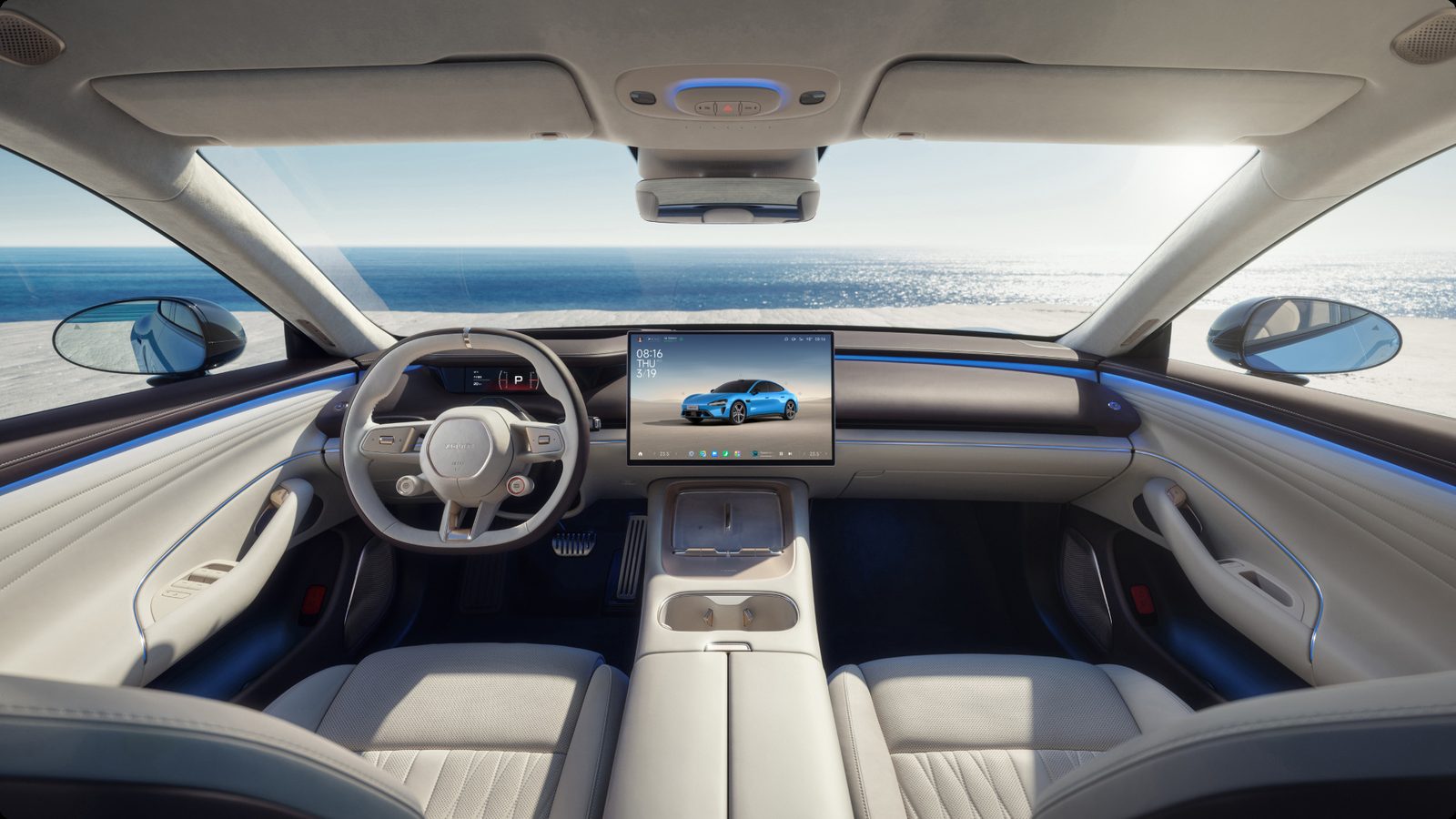 Xiaomi SU7 First Generation 2026 — главное фото модели, интерьер, dashboard cockpit wide, цвет Light interior, рынок China