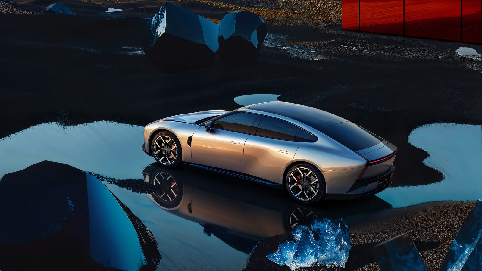 XPeng P7 Next 2026 — экстерьер, вид сзади 3/4, рынок China OEM