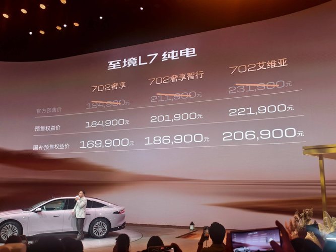 新闻 4小时前 预售价 18.49-22.19 万元 别克至境 L7 纯电版开启预售 8 月 5 日，别克至境 L7 纯电版开启预售，新车预售价 18.49-22.19 万元，共推出三款车型配置。外观方面，至境 L7 车型均采用了 100% 的原 维圈圈 1 8