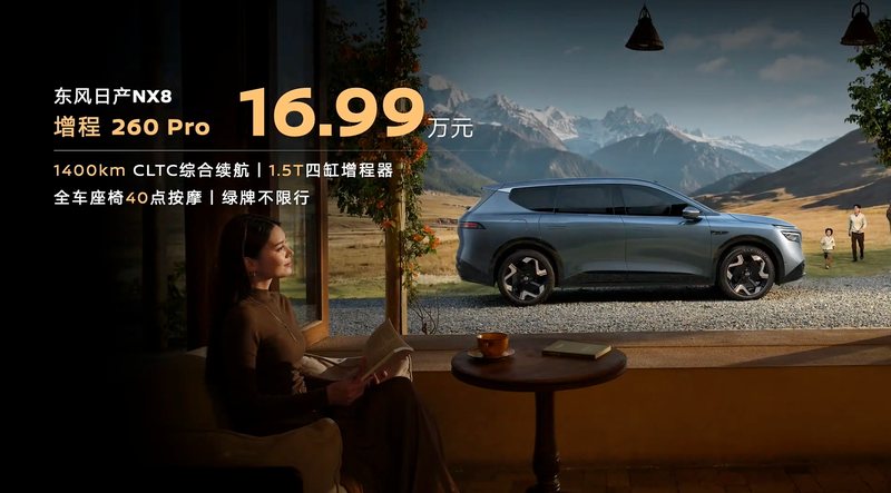 新闻 2小时前 限时售价 15.99 万起 日产 NX8 增程 260Pro 版正式上市 今日（2026 年 7 月 10 日），日产 NX8 增程 260Pro 正式上市，新车限时权益价为 15.99 万起。做为新增配置版型， 新增版本电池容量从之 小白同学 6