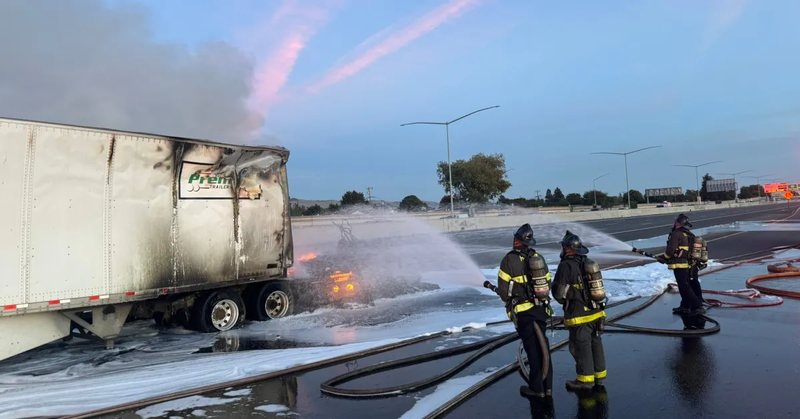 Tesla Semi catches fire on I-880 with no crash, closes freeway for 10 hours